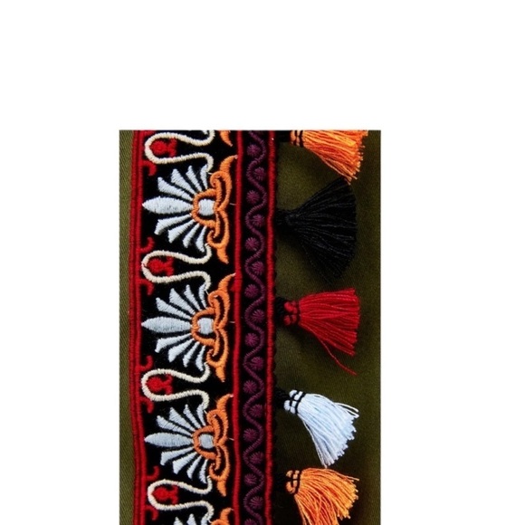 ZARA Greenish Parka w/ High Collar Colorful Trim w/ Tassels Size S/M - Picture 7 of 7